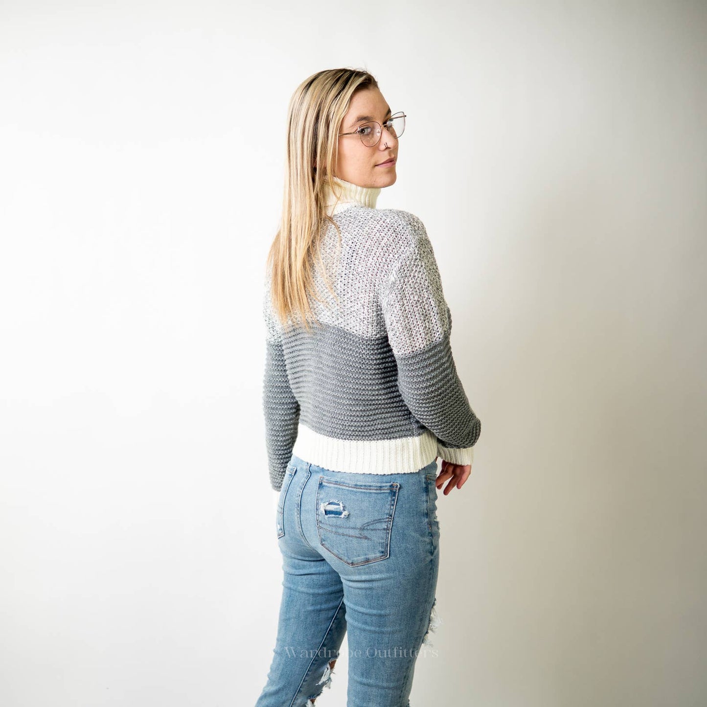 Crochet Knit 2 Tone Sweater