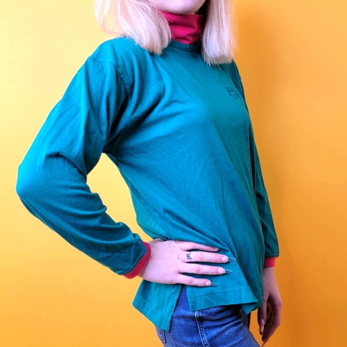 Vintage 90s IZOD Pastel Turtleneck Colorblock Long Sleeve - M