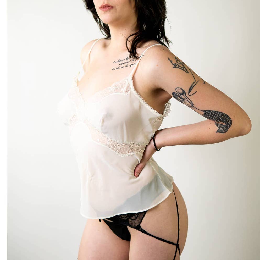 Vintage 90s Vanity Fair White Sheer Lace Cami