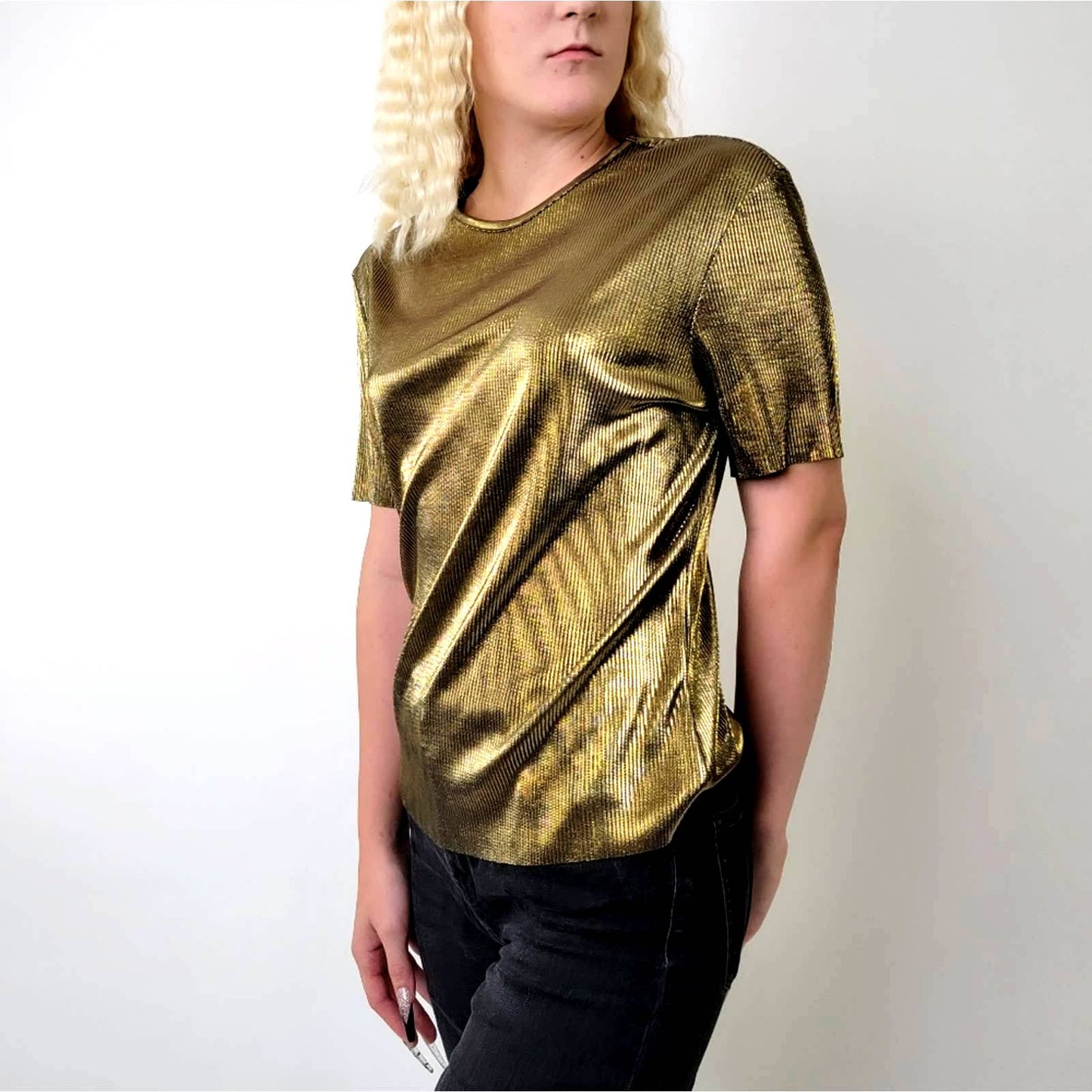 Vintage 90's Liquid Gold Short Sleeve Rave Top - M