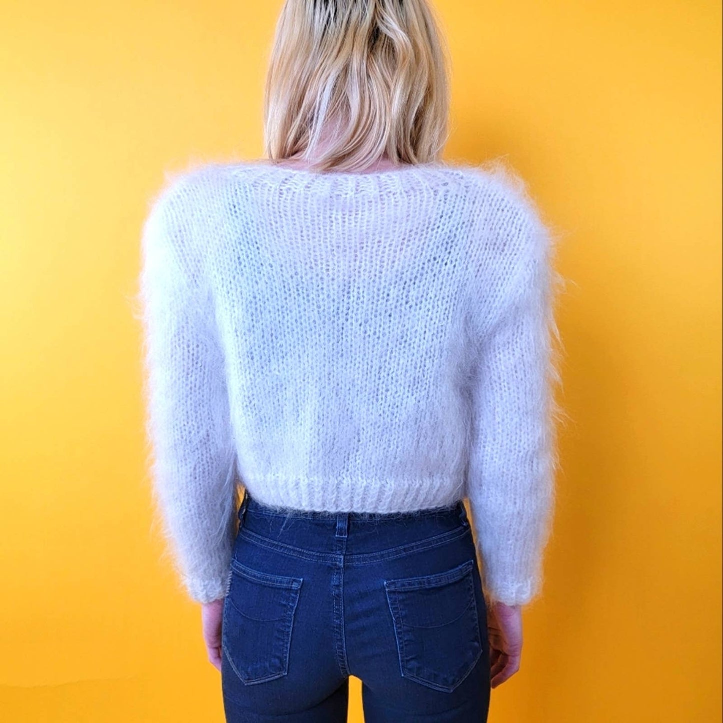 Vintage Y2K Fuzzy Furry Fluffy Cropped Cashmere Cardigan Sweater - M