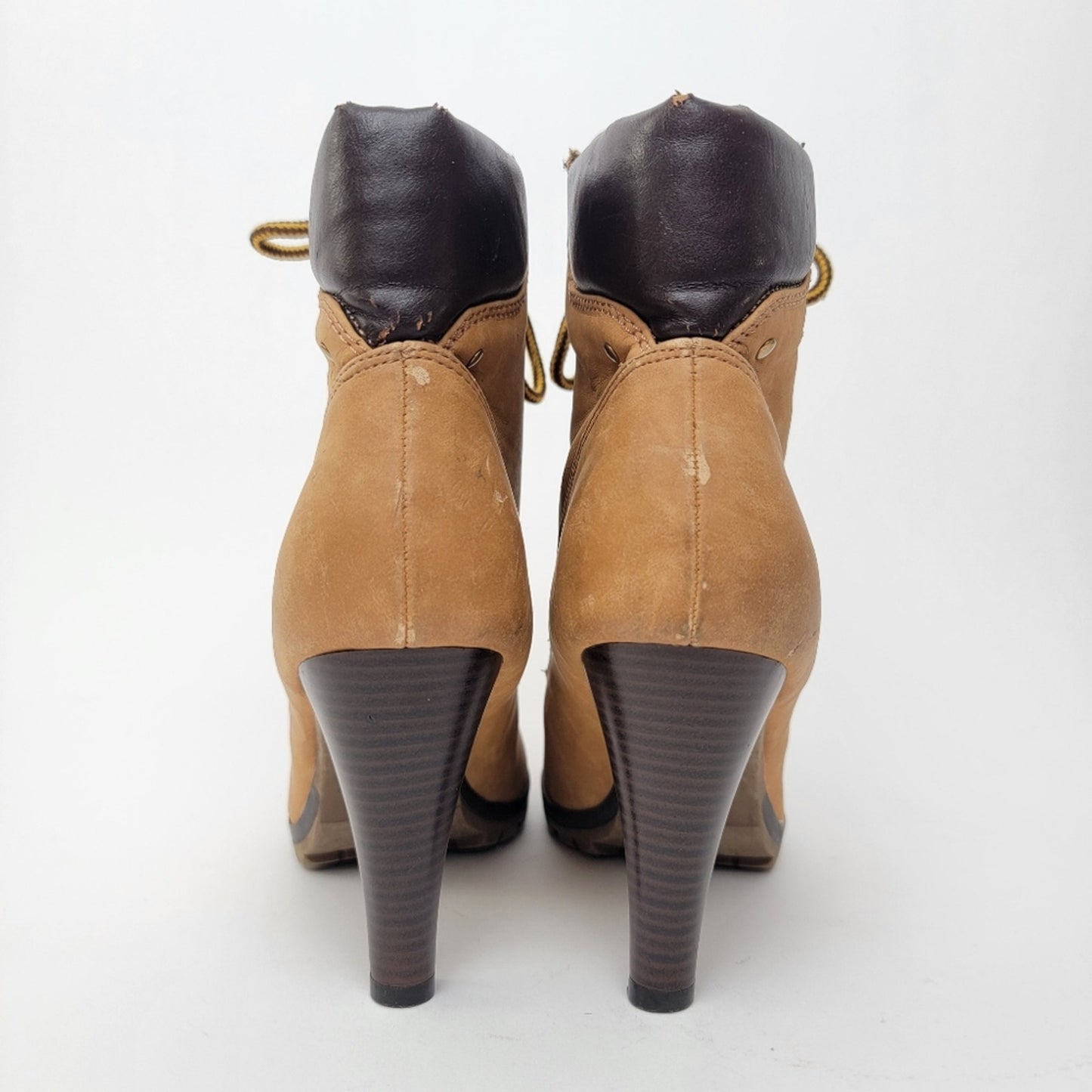 Nubuck Leather Lace-Up Stiletto Heel Chukka Booties - 9.5