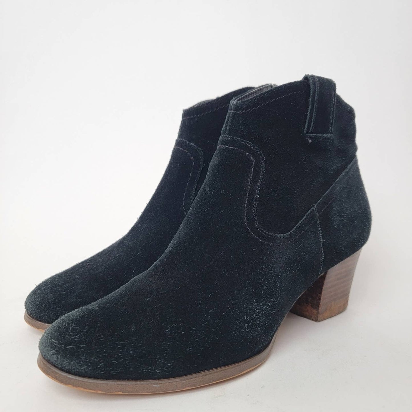Zodiac Kela Black Western Ankle Boots Booties Suede Leather Stacked Heel - 9