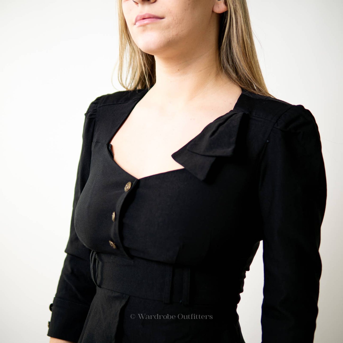 STOP STARING! Fitted Little Black 50s Style Pinup Bodycon Dress - S