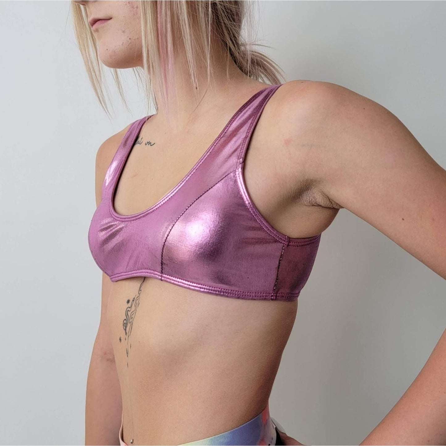 Hot Pink Metallic Sports Bra Rave Top - M