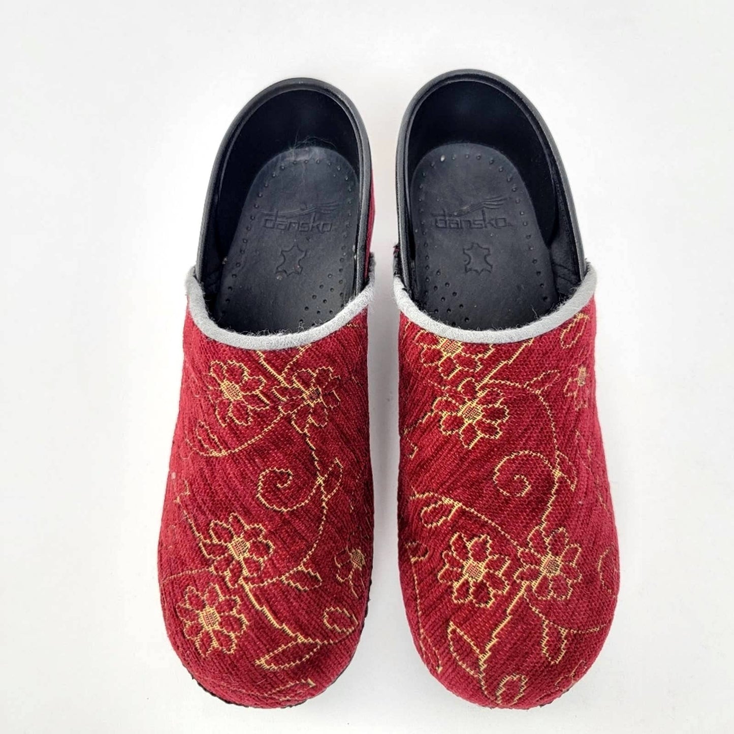 Dansko Red Velvet Embroidered Mule Platform Clogs - 8
