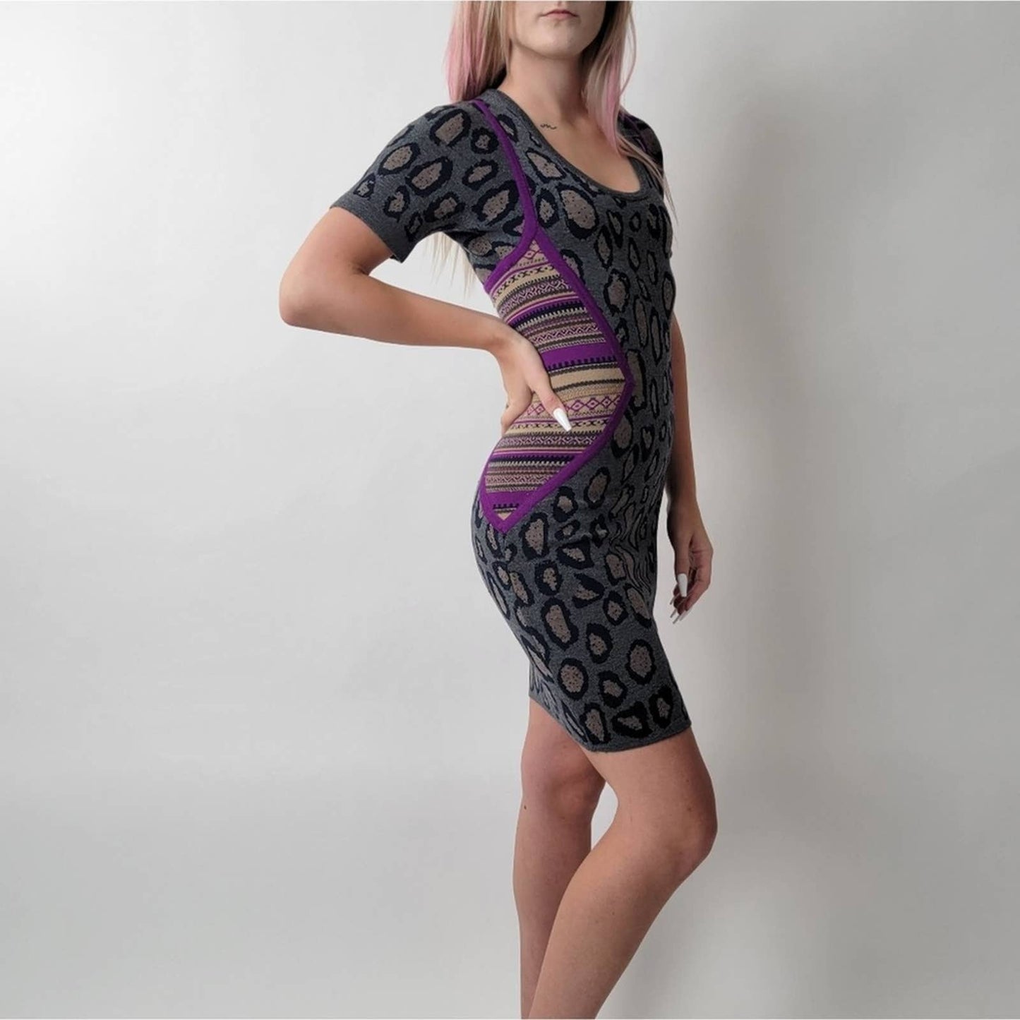 Cut25 by Yigal Azrouël Boa Leopard Bodycon Hourglass Sweater Dress - XS