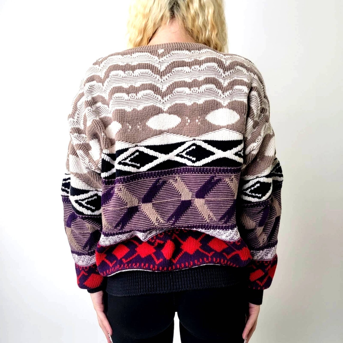 Vintage 90s Crew Neck Chunky Knit Oversized Sweater - M