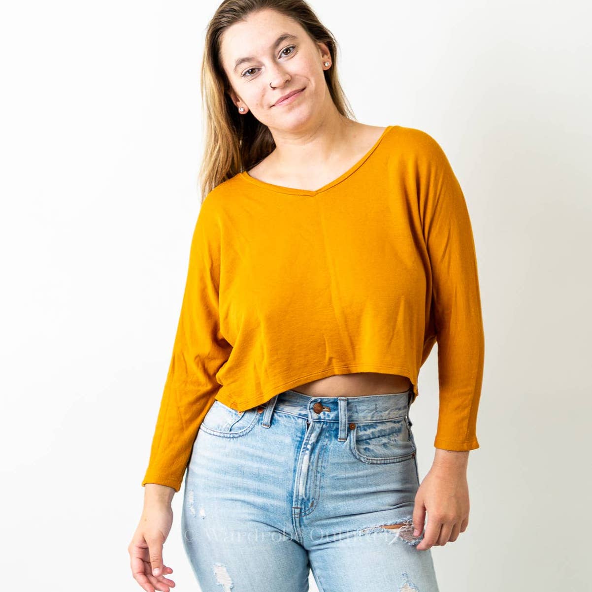 F21 x Tresics Long Sleeve Mustard Yellow Crop Top Tee - S