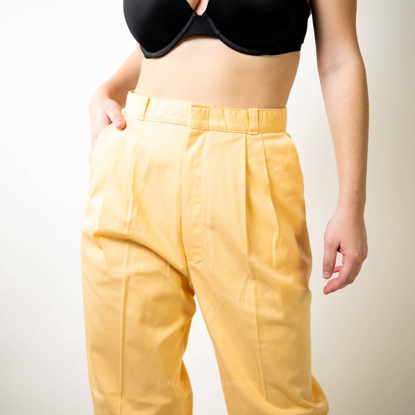 Vintage 70's Cheryl Tiegs Canary Yellow Pastel Straight Pleated Dress Pants