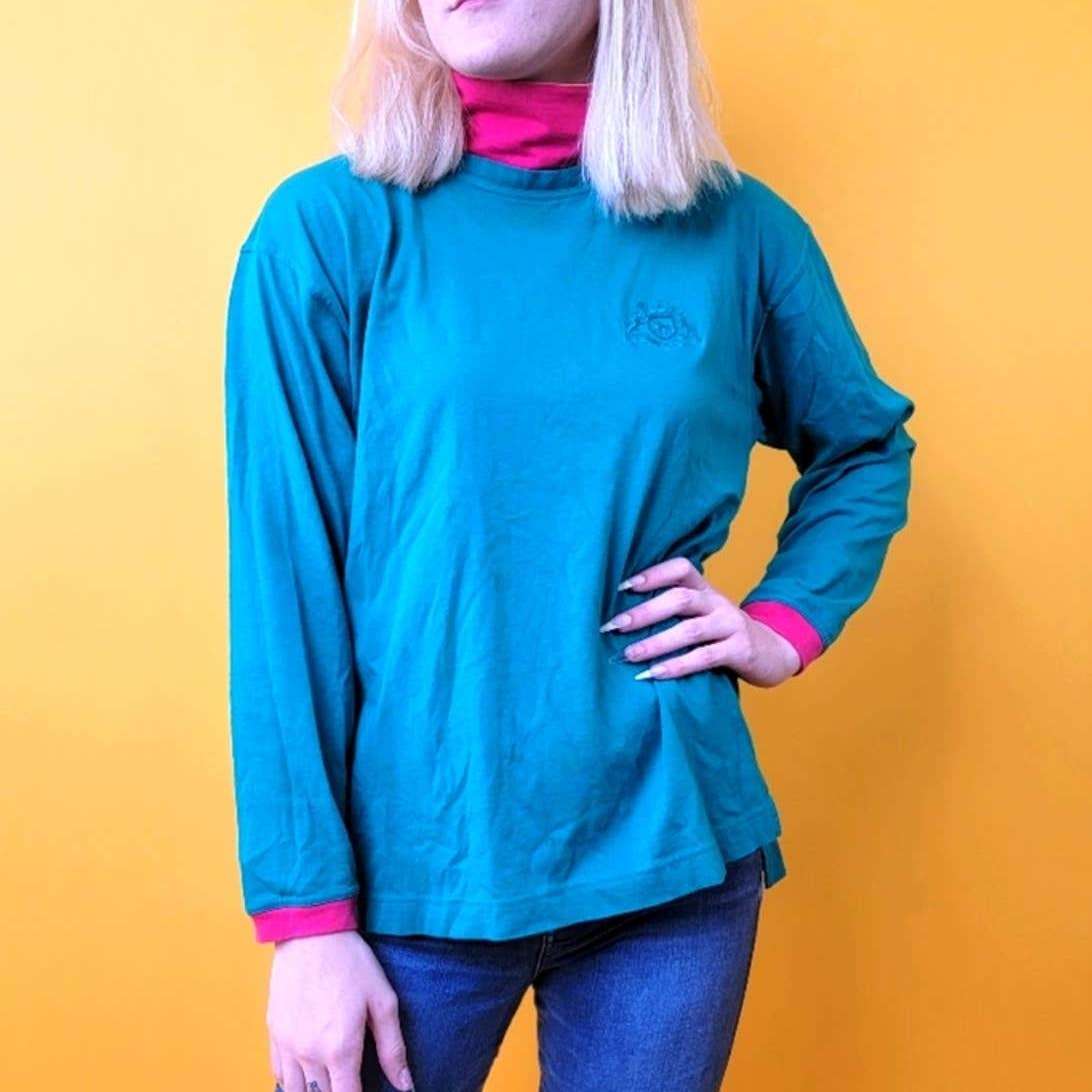 Vintage 90s IZOD Pastel Turtleneck Colorblock Long Sleeve - M