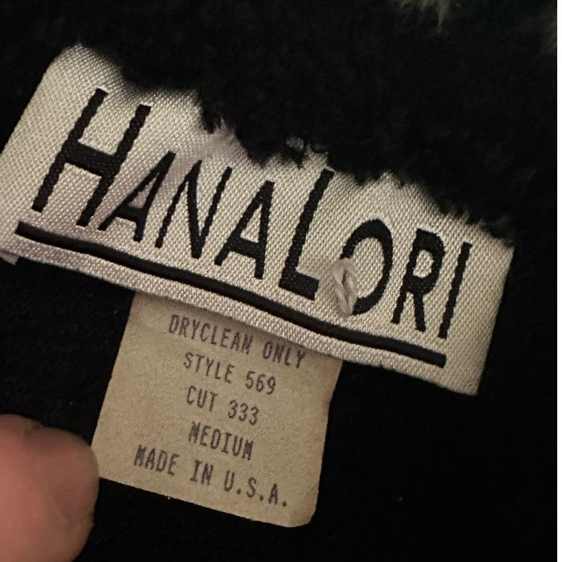 Vintage Y2K 90s Black Chenille Cardigan with Faux Fur Collar and Cuffs