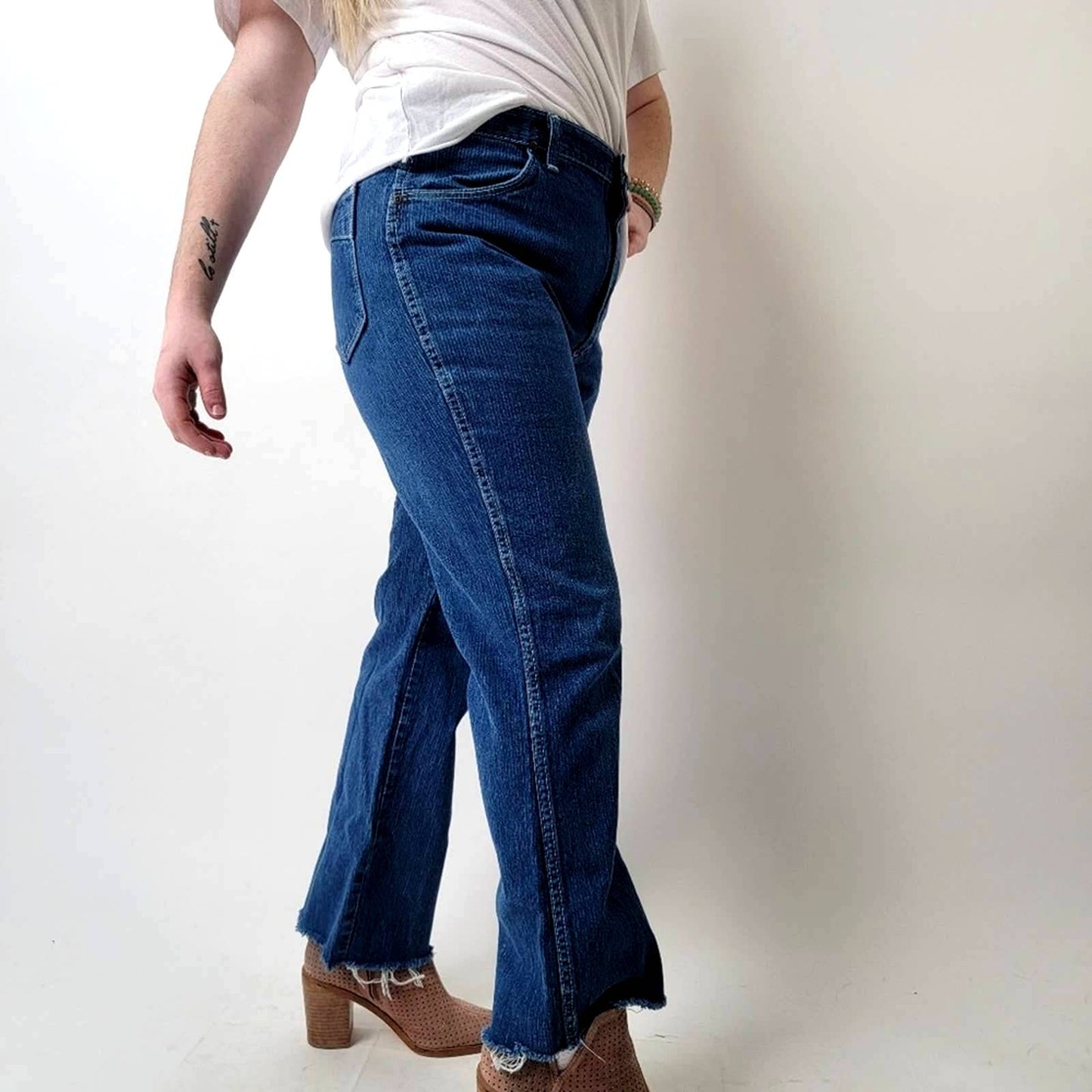 Vintage 70s Rustler Raw Hem High Rise Wide Leg Denim Jeans