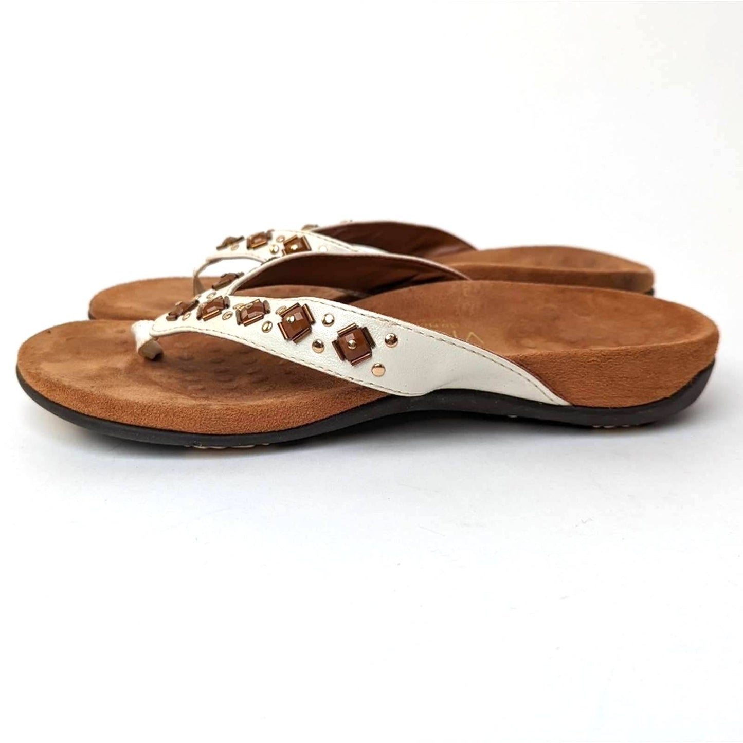 Vionic Floriana Geometric Stone Beaded Flip Flop Sandals - 6