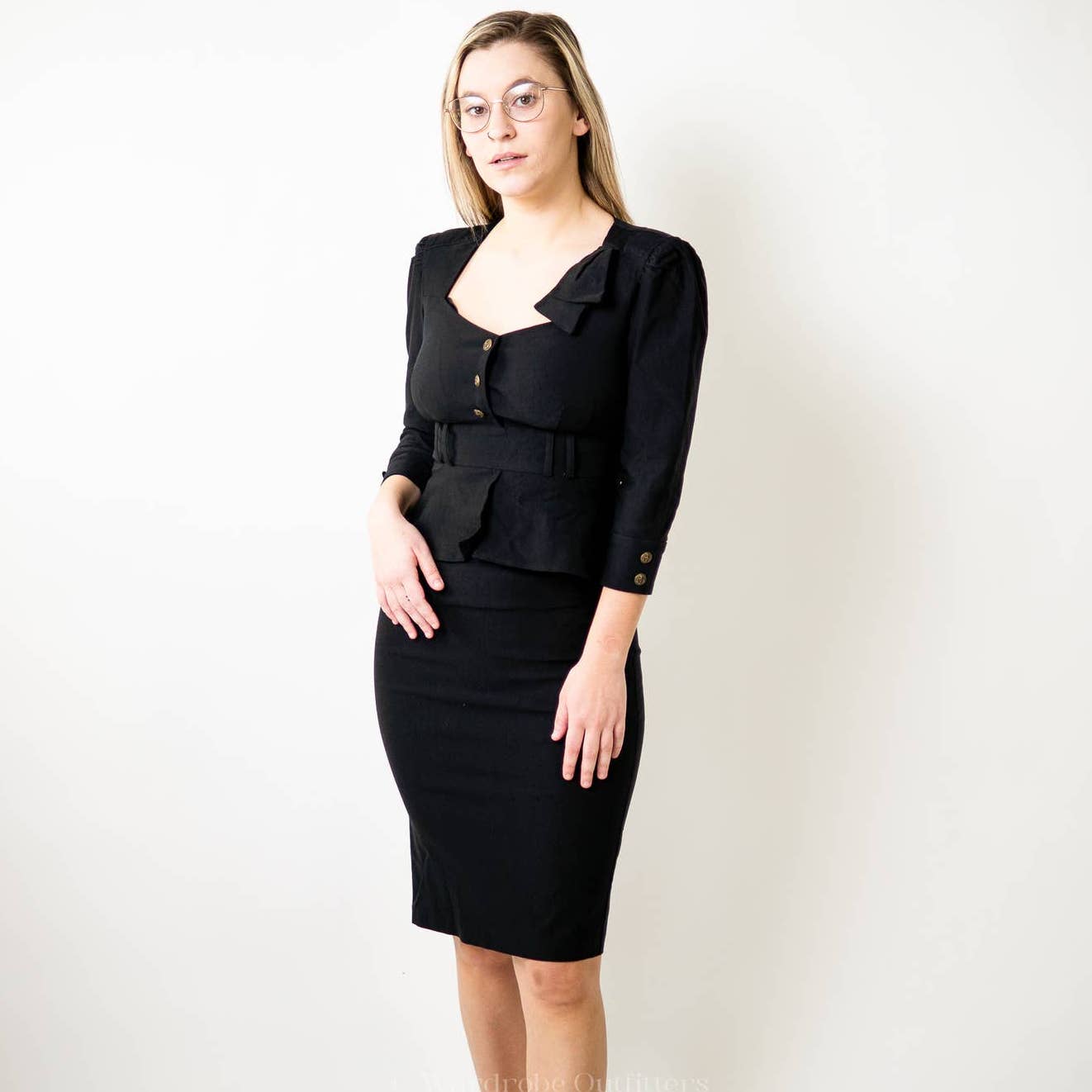 STOP STARING! Fitted Little Black 50s Style Pinup Bodycon Dress - S