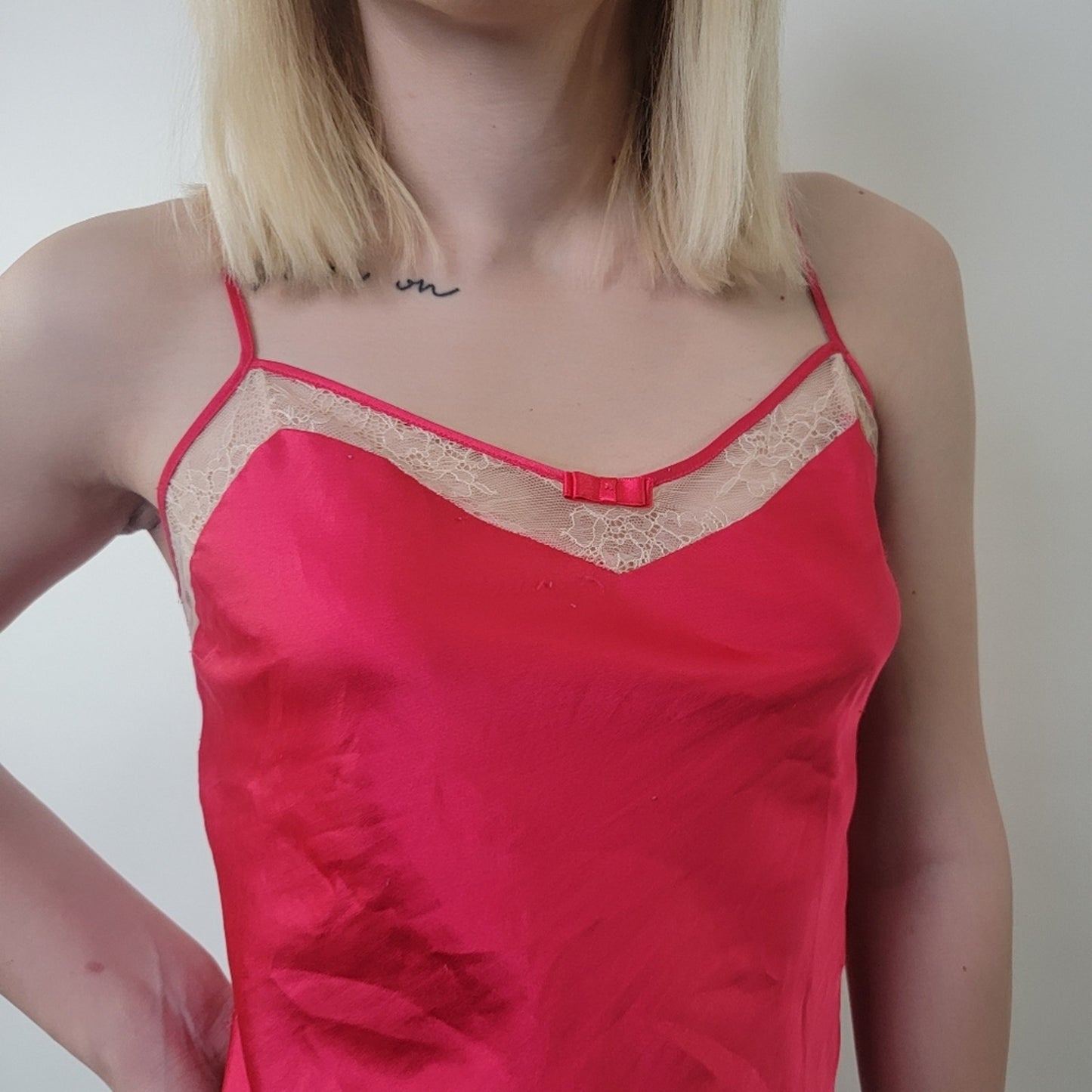 Victoria's Secret Red Silk and Lace Cami - S