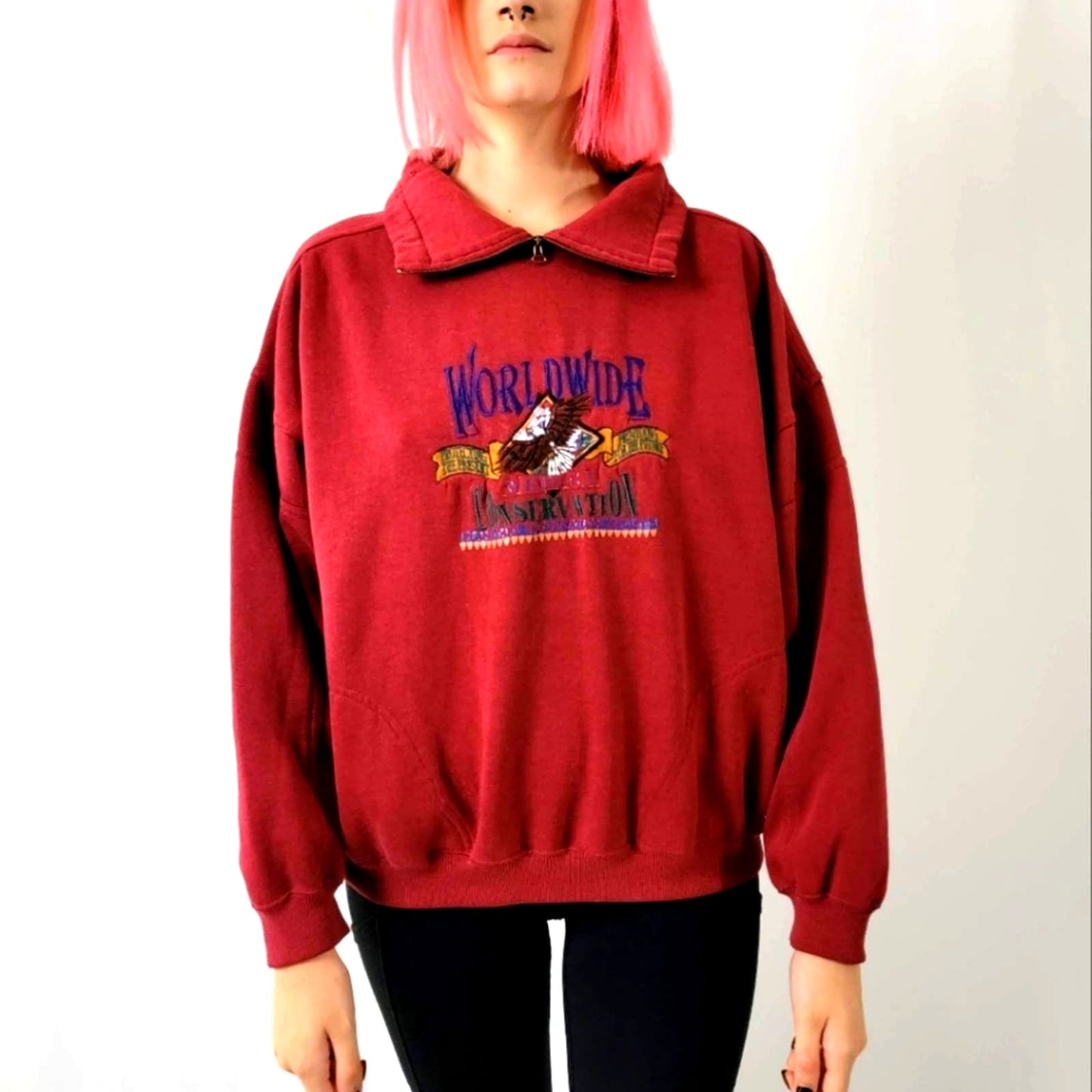 Vintage 90s Worldwide Consevation Fleece Pullover Sweatshirt - M