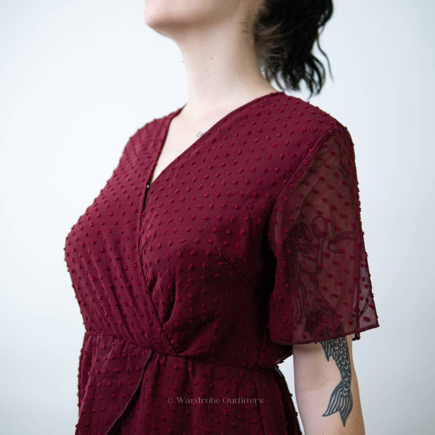 SHEIN Maroon Burgundy Red Swiss Dot A-Line Dress - M