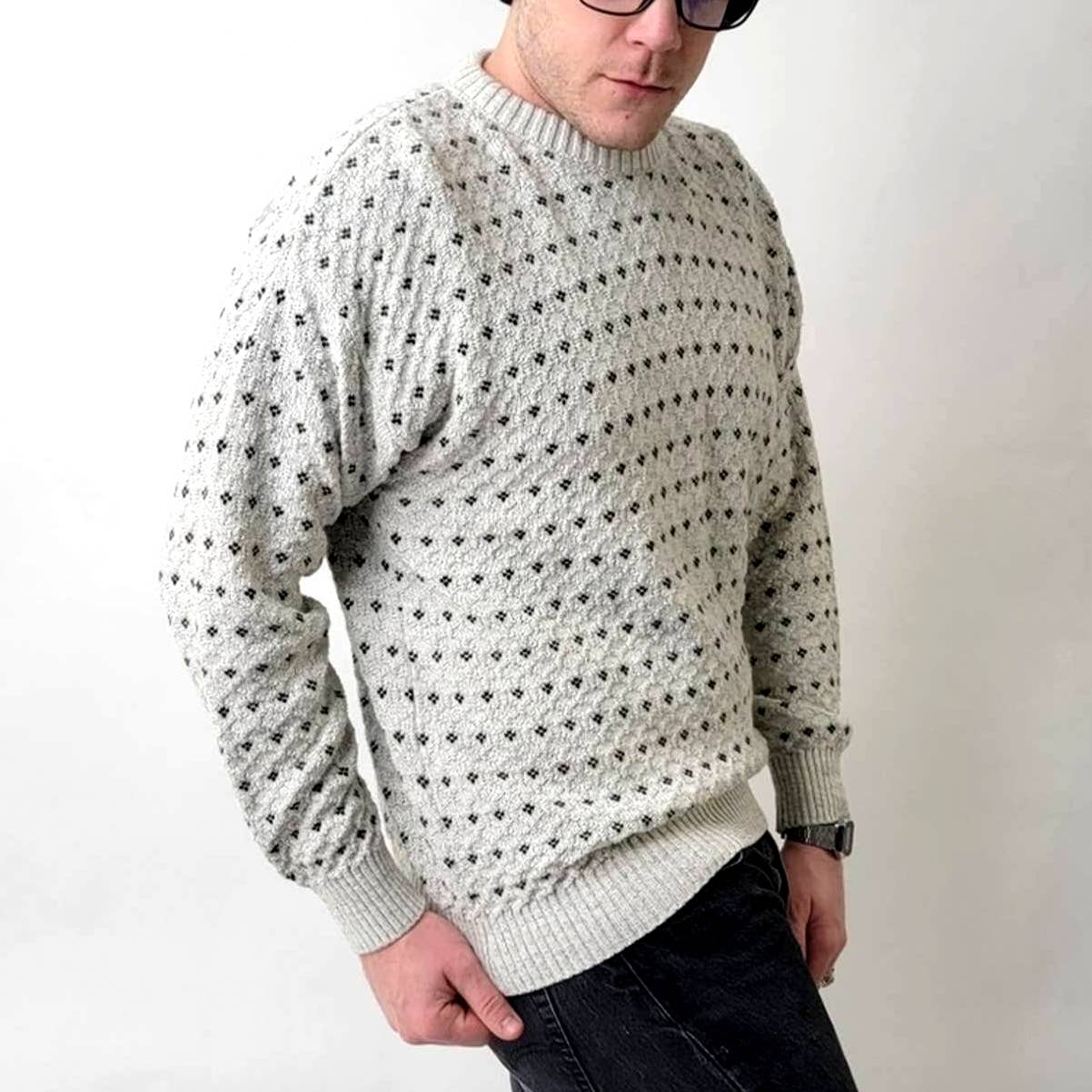 Vintage 90s Crew Neck Chunky Knit Grampa Sweater - L