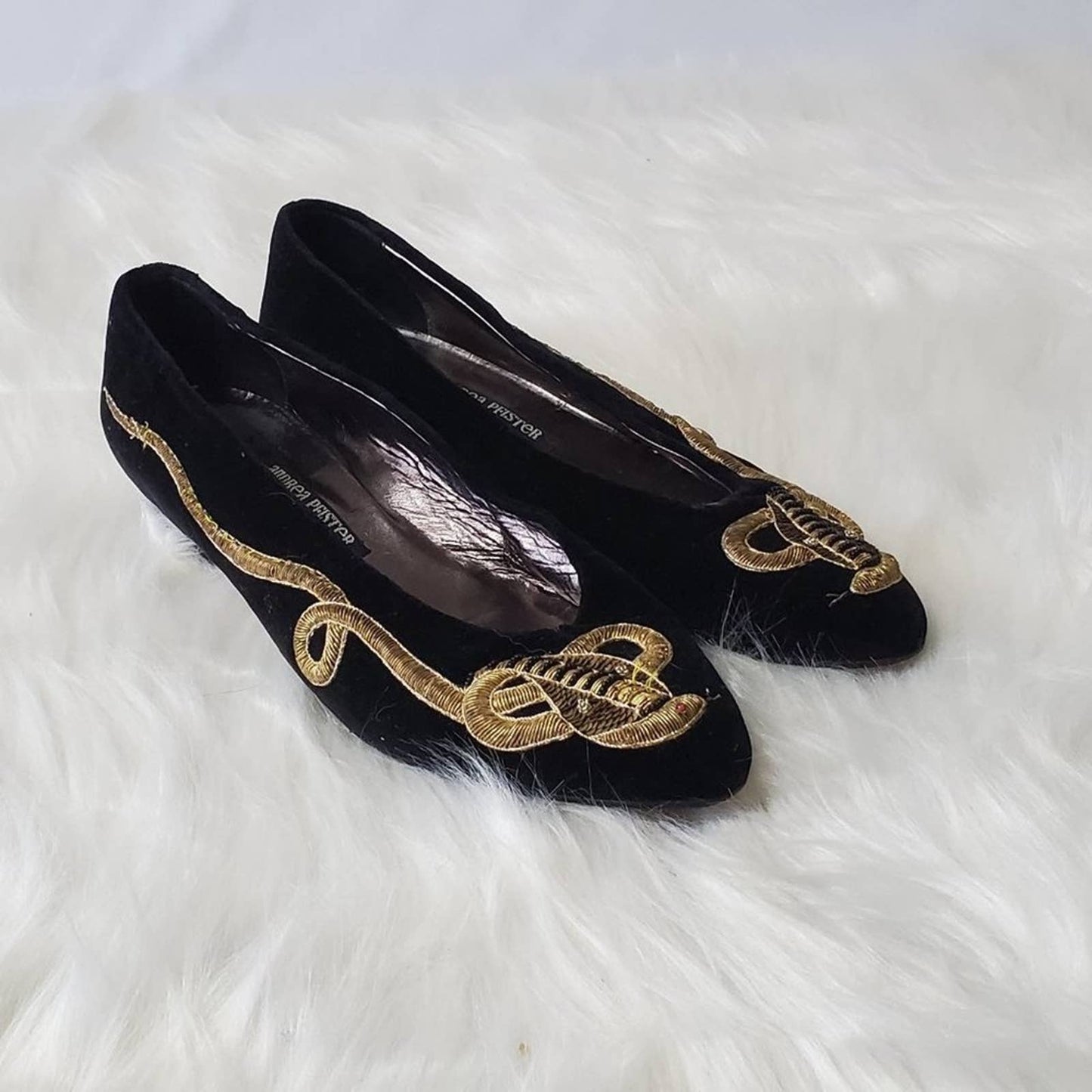 Vintage Andrea Pfister for I. Magnin Black Suede Flats Heels - 7