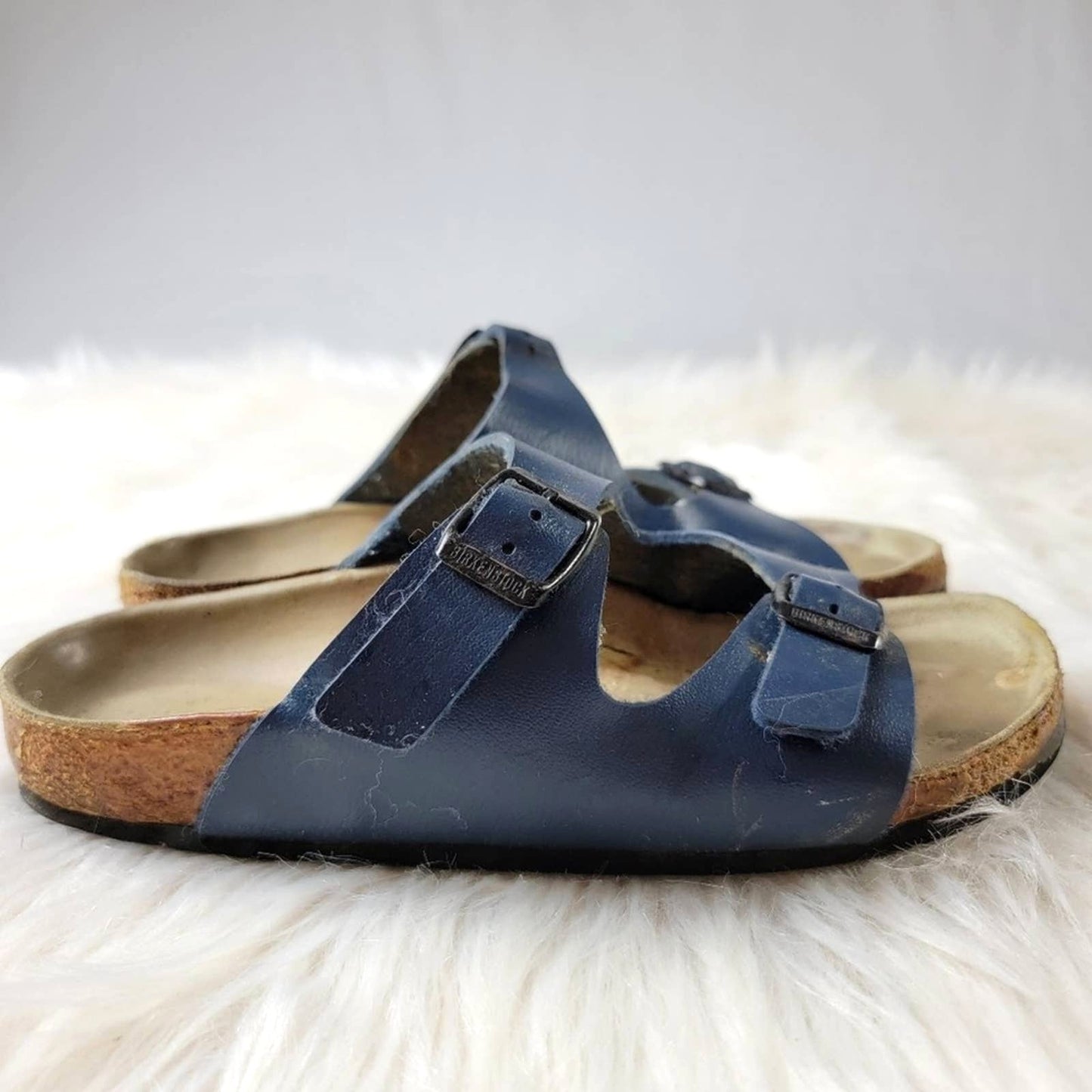 Birkenstock Navy Blue Leather Milano Sandals - 6