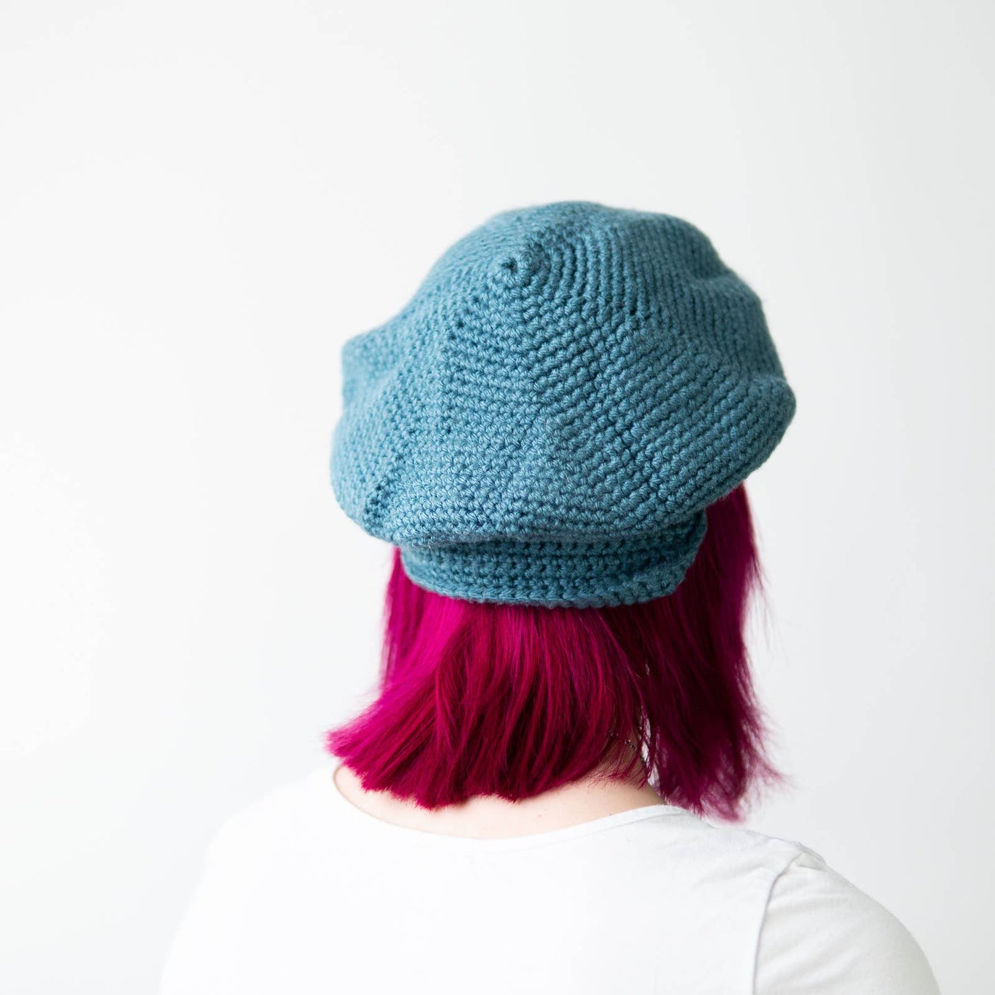Handmade Crochet Knit Sky Blue Beanie Newsboy Cap & Fingerless Glove Set