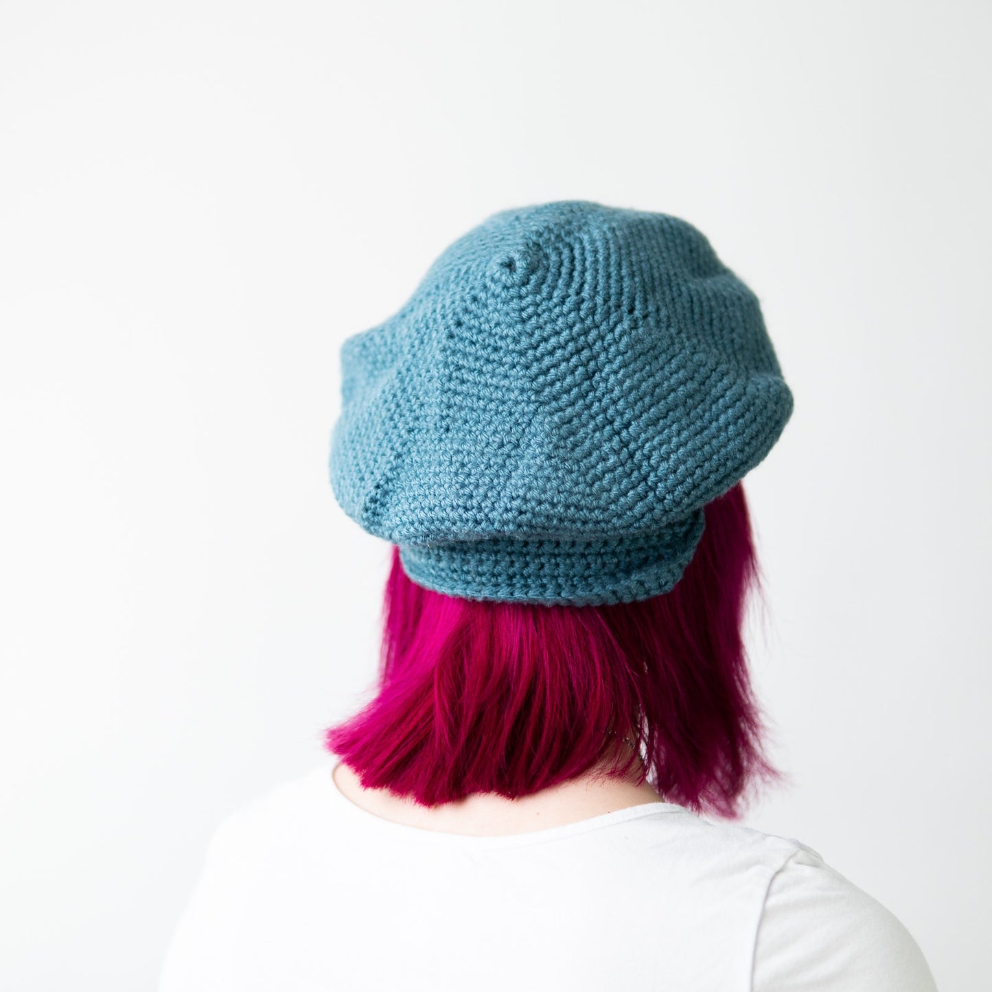 Handmade Crochet Knit Sky Blue Beanie Newsboy Cap & Fingerless Glove Set