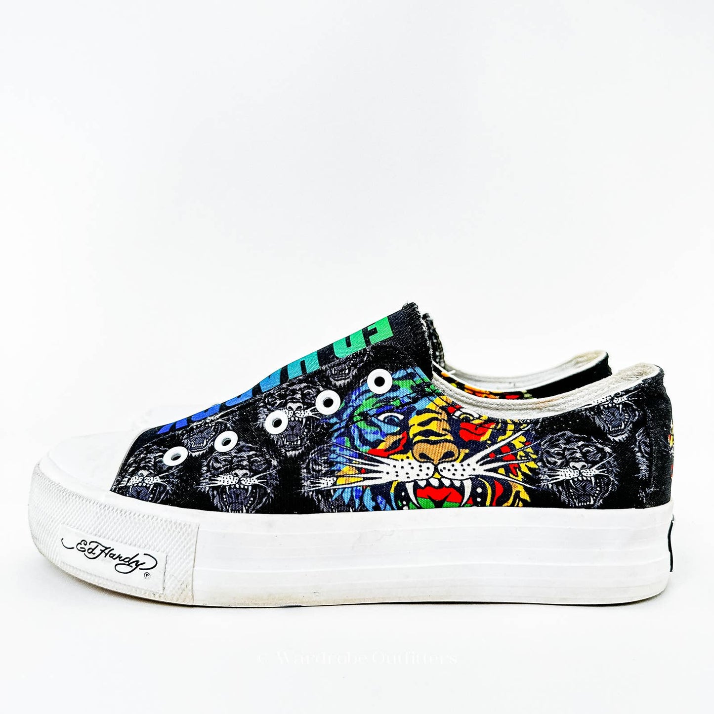 Y2K Ed Hardy Poppy Laceless Canvas Slip On Sneakers