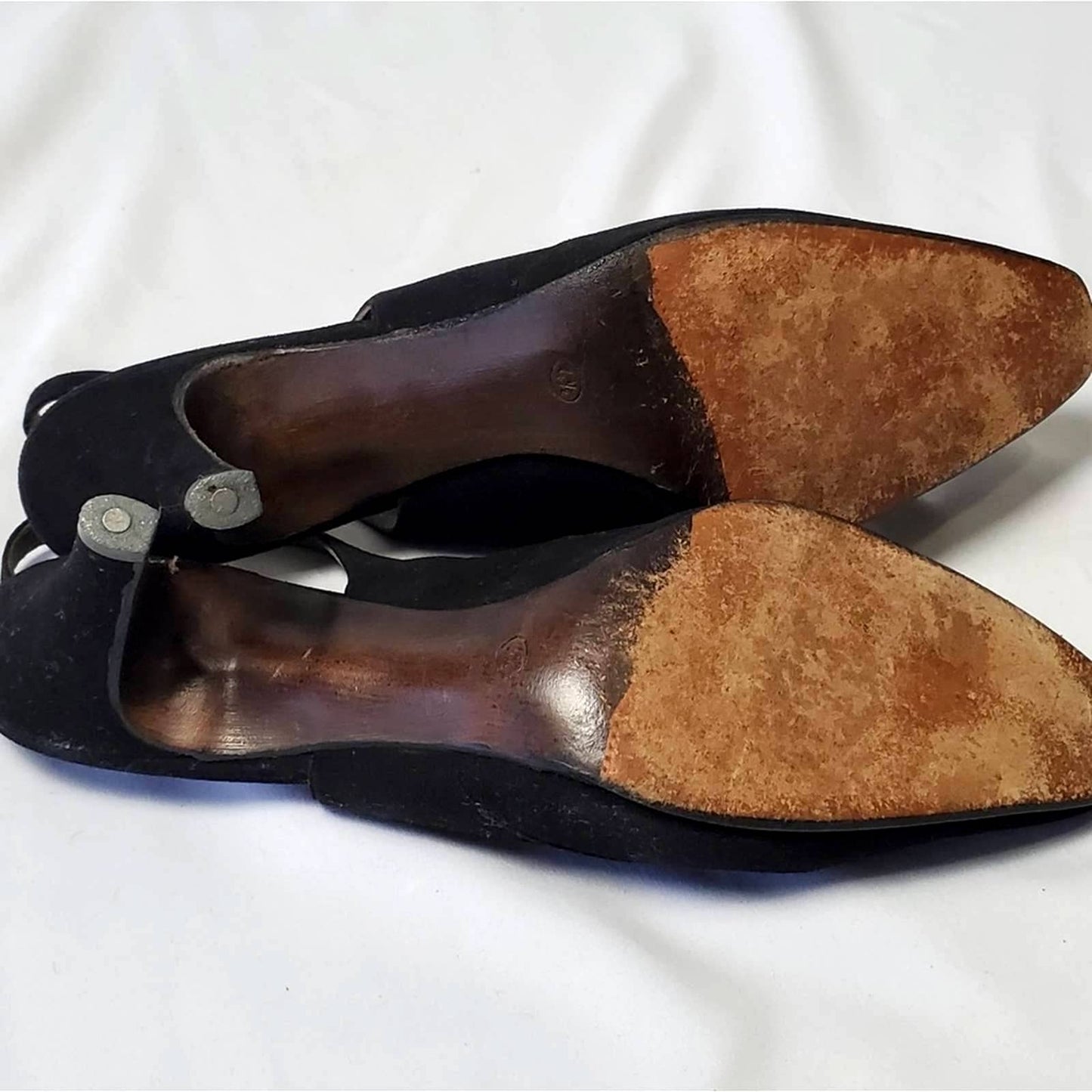 Vintage 1950's Atelier Black Sling Back Heels - 4 1/2