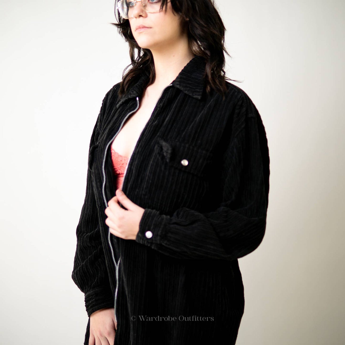 Vintage 90s Black Oversized Corduroy Jacket - M