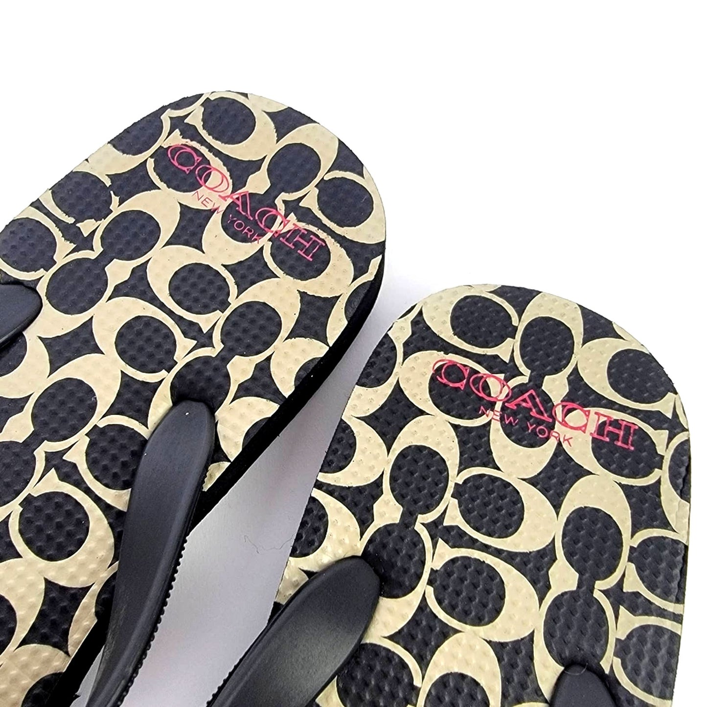 Coach New York Black LOGO Flip Flop Sandals - 5/6