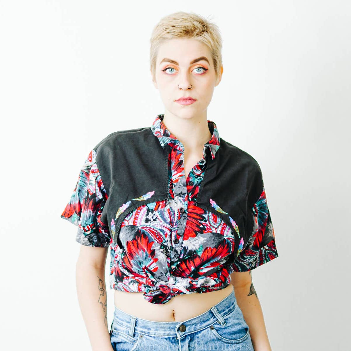 Vintage 90s Western Tribal Flyback Button Down Shirt - M
