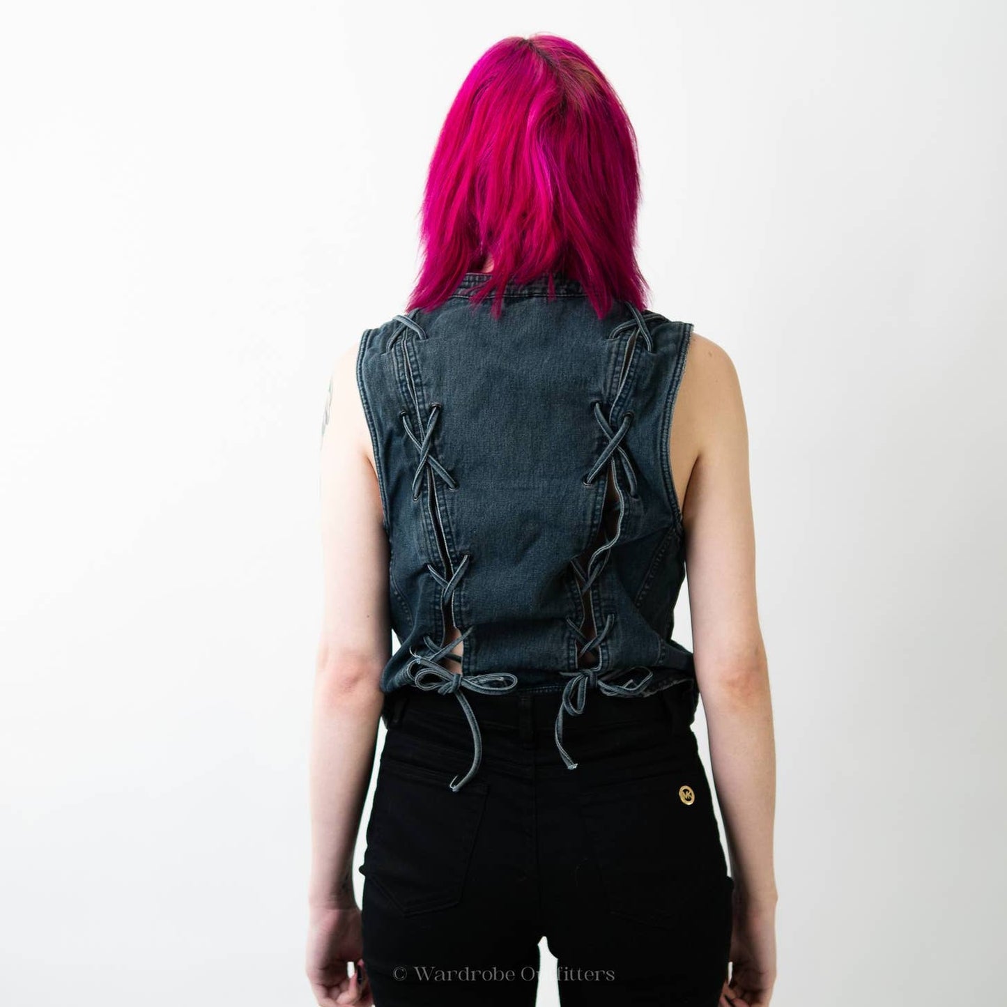 Free People Lace Up Denim Trucker Vest - M