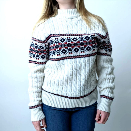 Vintage 70's Lord Jeff Cable Knit Turtleneck Sweater - M
