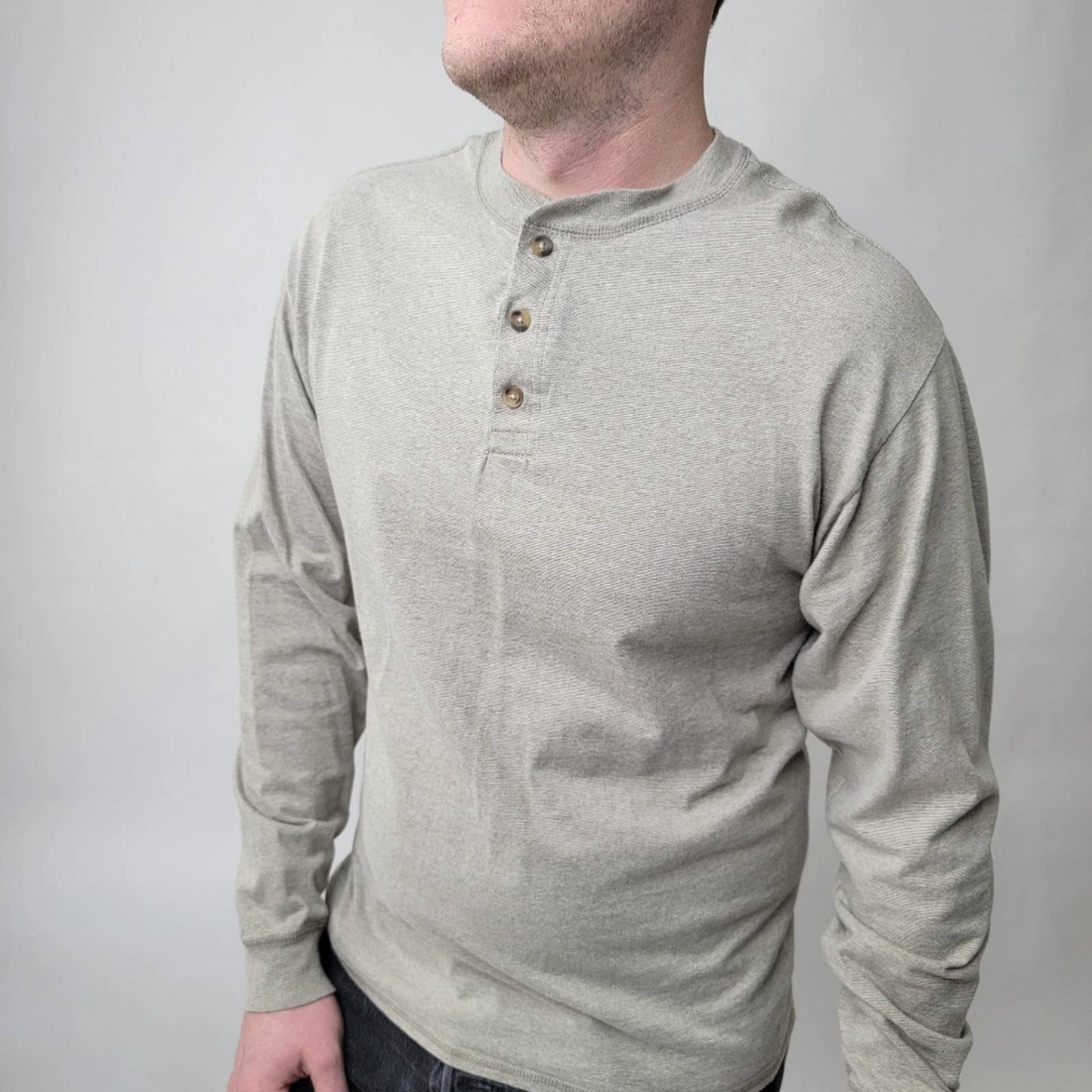 Hanes Beefy Henley Long Sleeve Shirt - L