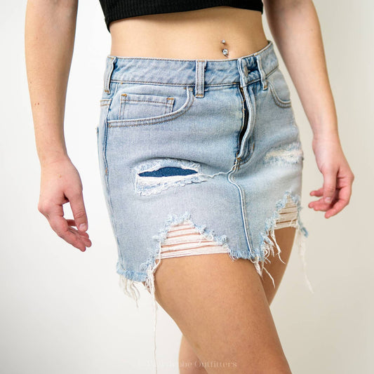 PacSun Distressed Raw Hem Denim A-Line Mini Skirt