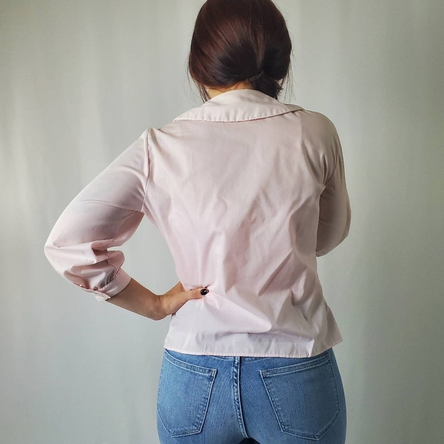 RARE 60s Peter Pan Cropped Sleeve Button Up Blouse - S