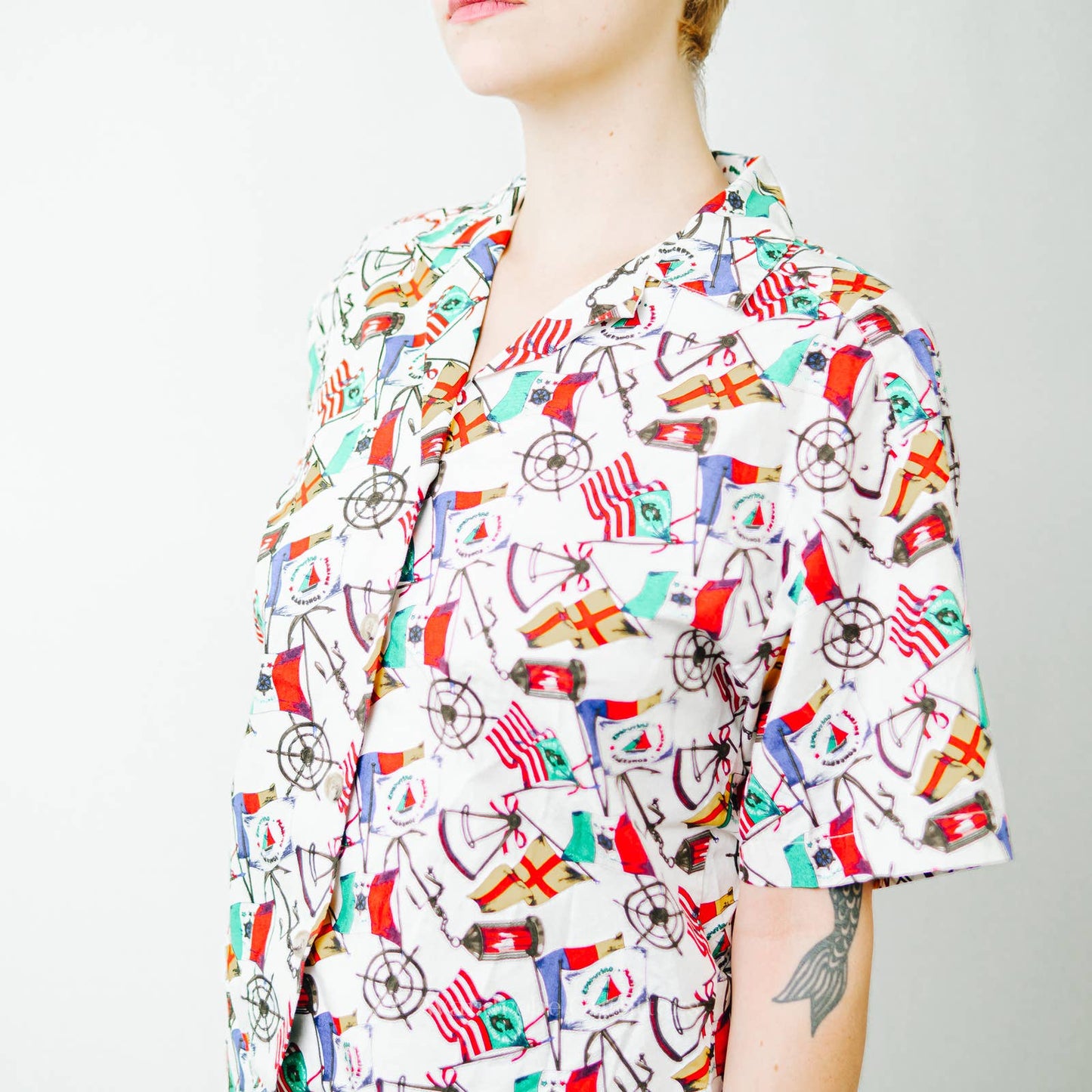 Vintage 90s Jos. A. Bank Sportswear Nautical Flag Button Up Shirt