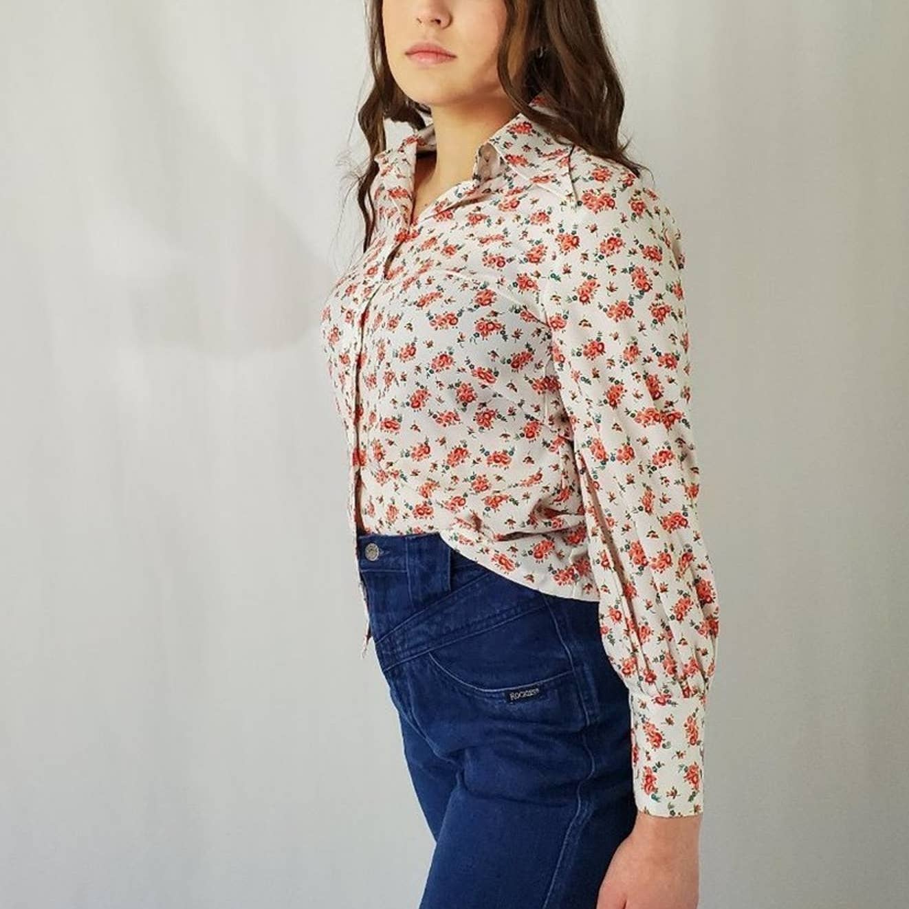 Rare Vintage 70s Sears JR Bazaar Western Floral Button Up Shirt