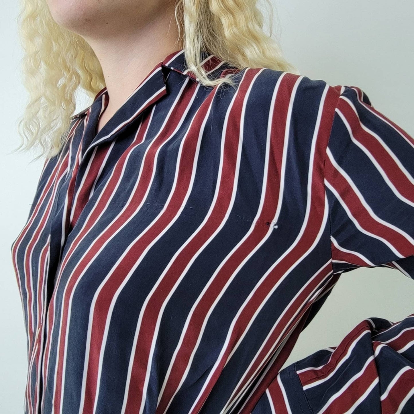 Frame Silk Striped Button Down Long Sleeve Shirt - S