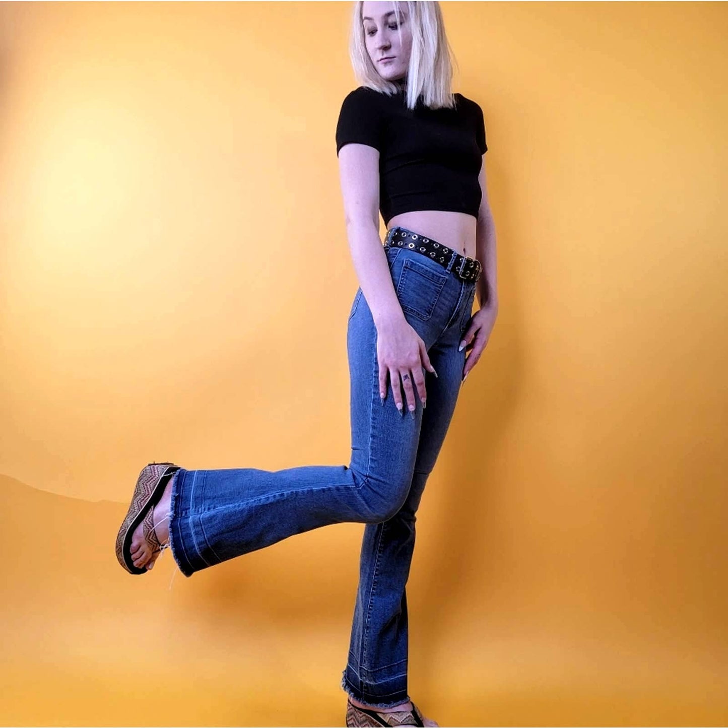 Vintage Y2K Flare low rise wide leg dark wash Jeans - 4