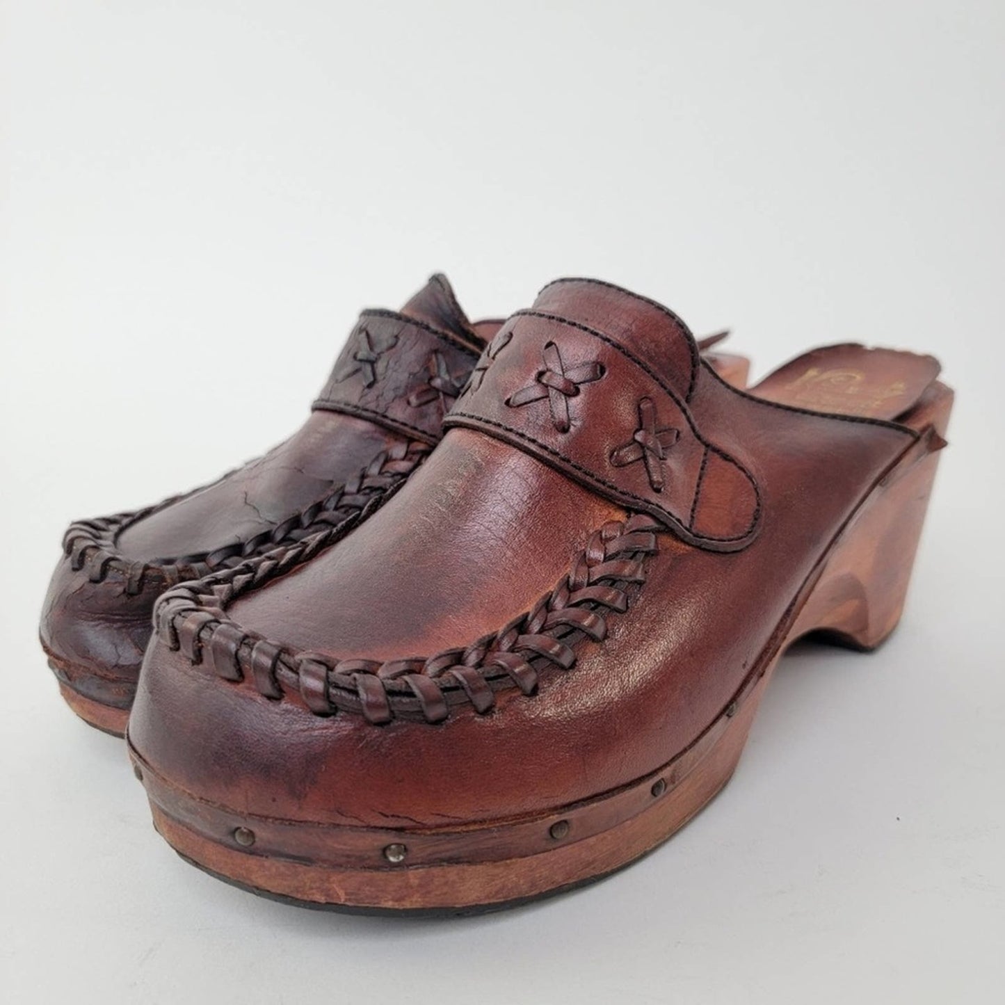 Vintage 70s Wooden Platform Clog Sandals - 6