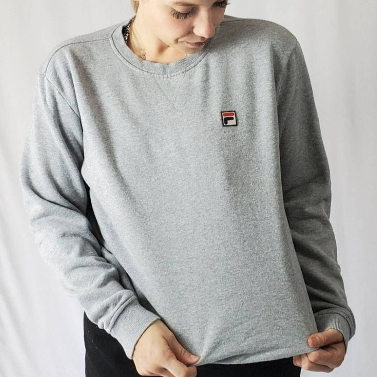 Y2K Fila Gray Crewneck Pullover Sweatshirt - L
