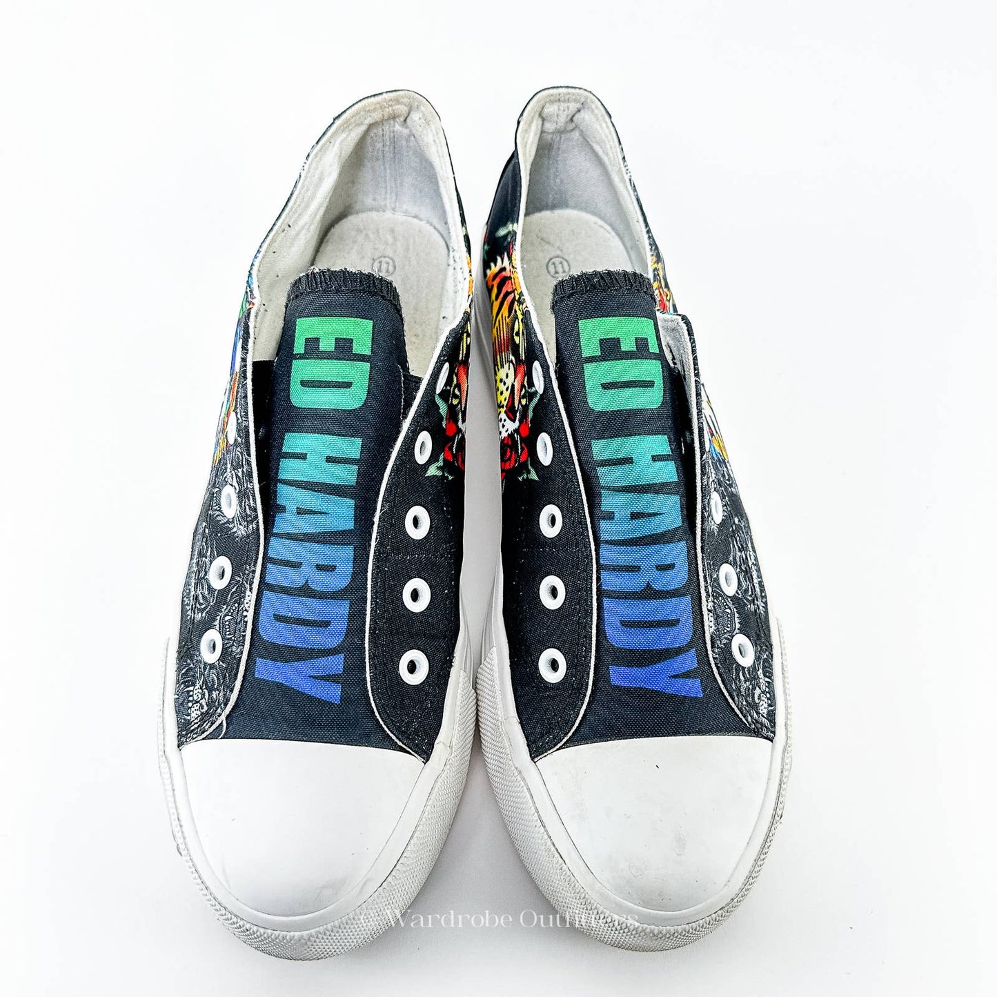 Y2K Ed Hardy Poppy Laceless Canvas Slip On Sneakers