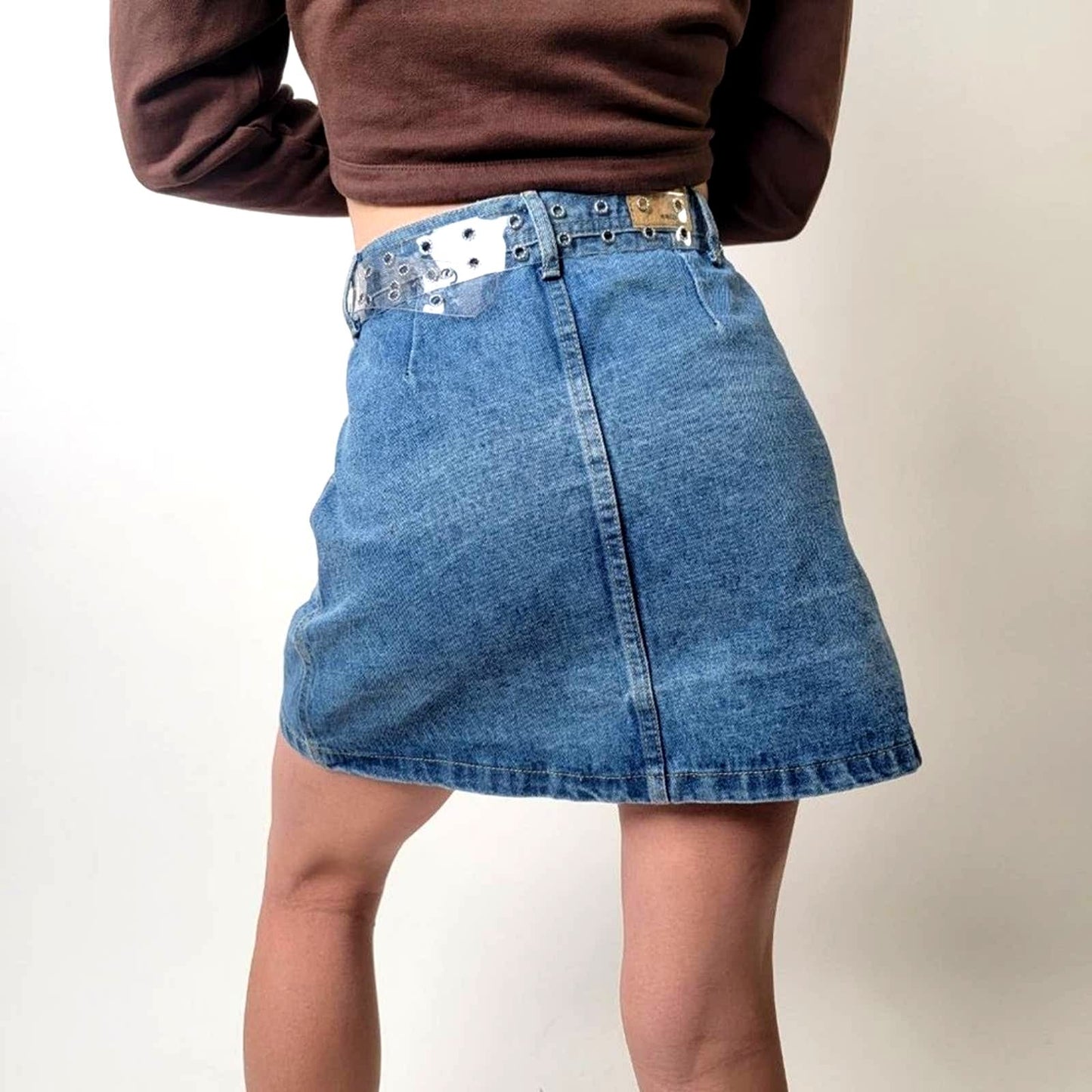 Button Front Deep Patch Pocket Denim Jean Mini Skirt - S