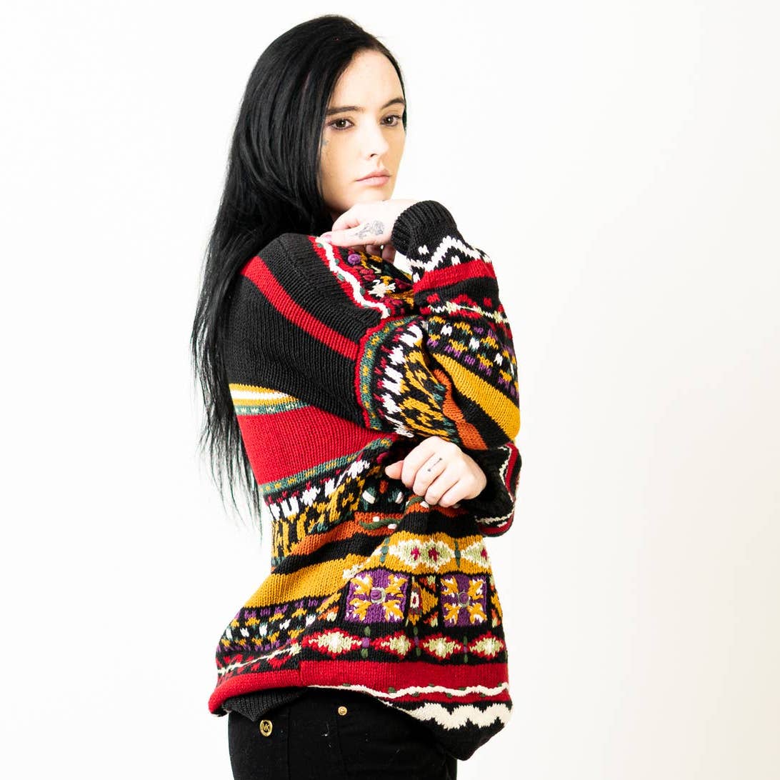 Vintage 90s Chunky Crochet Knit Sweater by Heirloom Collectibles - L