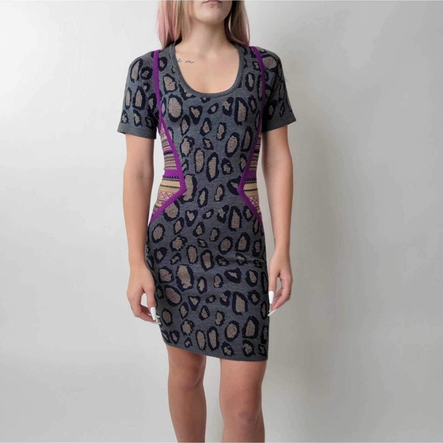 Cut25 by Yigal Azrouël Boa Leopard Bodycon Hourglass Sweater Dress - XS