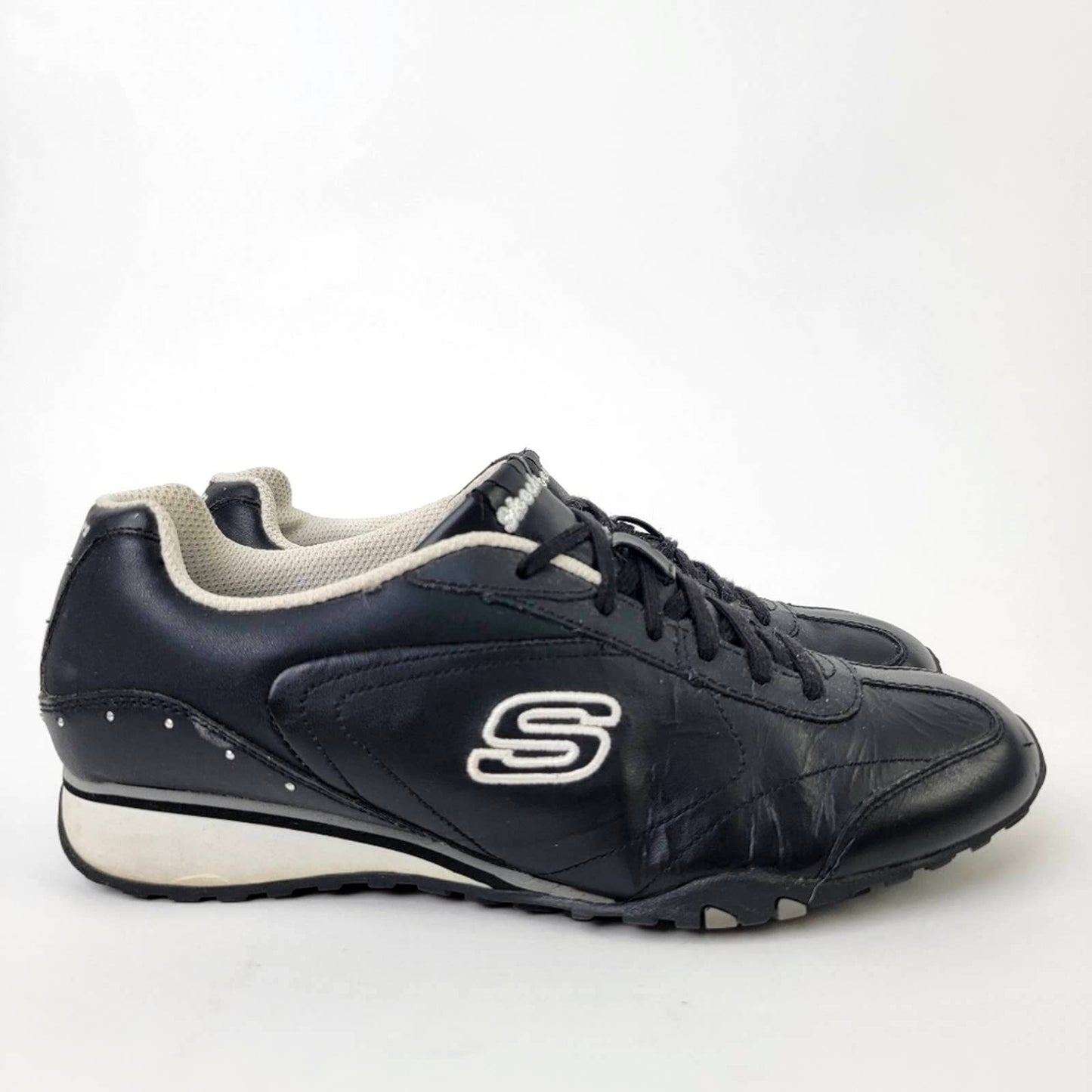 Vintage 2010 Skechers Black White Athletic Leather Running Tennis Shoes - 10=