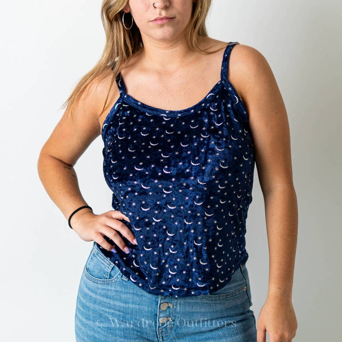 Vintage 90s Velvet Velour Witchy Moon Tank Top