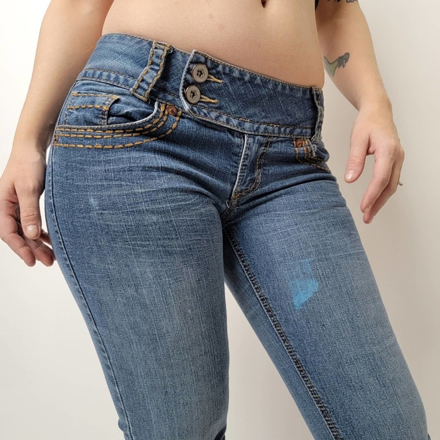 Vintage y2k Fragile Distressed Low Rise Flared Bell Blue Jeans - 7